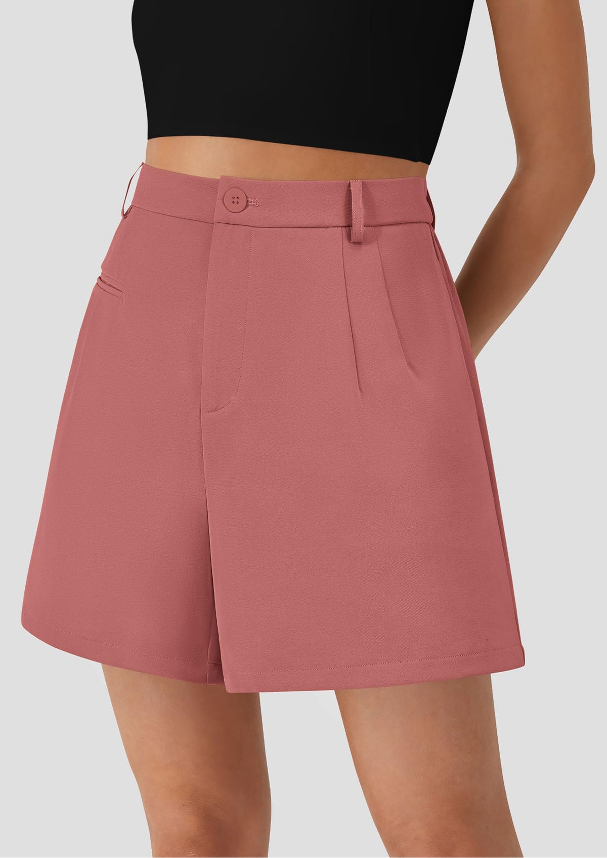 Elastic High Waisted Wide Leg Business Casual Dressy Shorts with Pockets