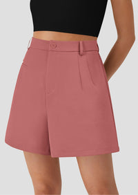 Elastic High Waisted Wide Leg Business Casual Dressy Shorts with Pockets