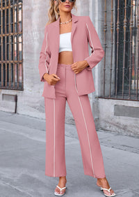 Business Casual Jacket Wide Leg Pants 2 Piece Blazer Sets