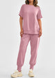 Casual Short Sleeve Tops High Waisted Sweatpants Two Piece Sets