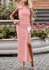 PRETTYGARDEN Summer One Shoulder Long Formal Women's Dress Sleeveless Ruched Bodycon Wedding Guest Slit Maxi Dresses