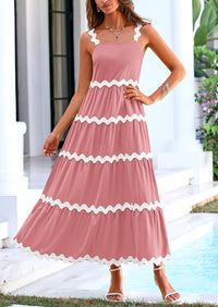 Spaghetti Strap Ruffle Flowy Boho Casual Beach Vacation Maxi Dresses
