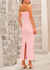 PRETTYGARDEN Women's Bodycon Long Dresses Summer Strapless Tube Twist Knot Front Ribbed Knit Maxi Cocktail Dress with Slit