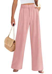 Elastic High Waisted Straight Leg Business Trousers Slacks With Pockets
