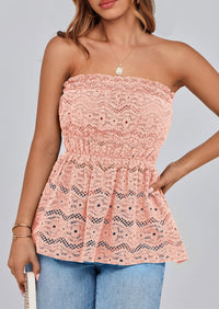 Boho Strapless Off Shoulder Eyelet Smocked Peplum Going Out Tube Tops