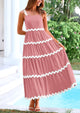 Spaghetti Strap Ruffle Flowy Boho Casual Beach Vacation Maxi Dresses