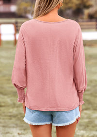 Puff Long Sleeve Crew neck Casual Basic T-shirts