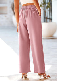 Casual Wide Leg High Elastic Waisted Long Work Pants