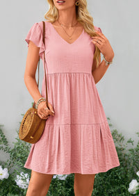 Casual Cap Sleeve V Neck Tiered Ruffle Swing A Line Dresses
