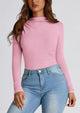 Y2K Long Sleeve Mock Neck Ruched Slim Fitted Casual Blouses