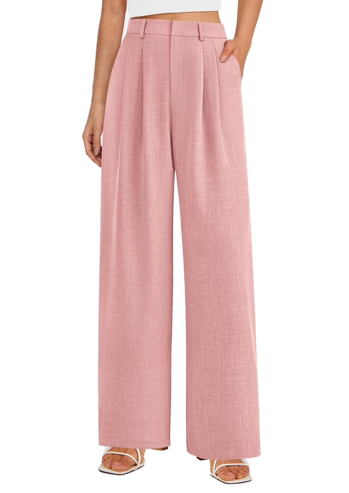 Elastic High Waisted Straight Leg Business Trousers Slacks With Pockets