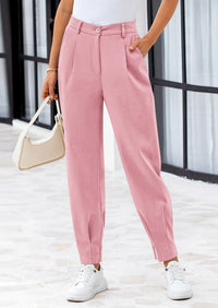 Summer High Waisted Ankle Length Trouser Slacks With Pockets