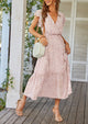 Floral Wrap V Neck Hem A-Line Bohemian Maxi Dresses