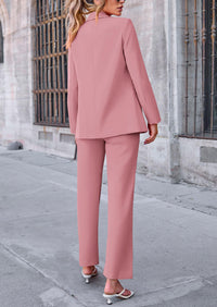 Business Casual Jacket Wide Leg Pants 2 Piece Blazer Sets