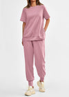 PRETTYGARDEN 2 Piece Outfit Tracksuits Casual Short Sleeve Tops High Waisted Sweatpants Set