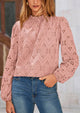 Casual Embroidered Long Puff Sleeve Ruffle Eyelet Lace Blouses