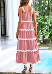 Spaghetti Strap Ruffle Flowy Boho Casual Beach Vacation Maxi Dresses