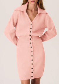 Long Sleeve V Neck Button Down Knit Pullover Sweater Dresses