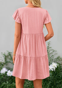 Casual Cap Sleeve V Neck Tiered Ruffle Swing A Line Dresses
