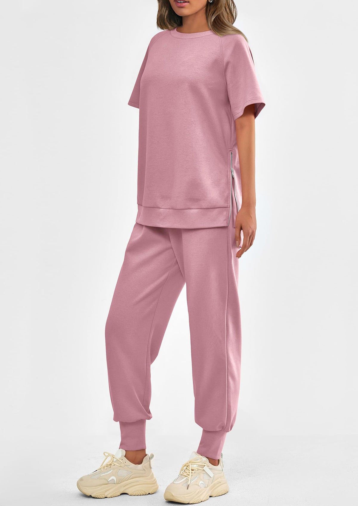 Casual Short Sleeve Tops High Waisted Sweatpants Two Piece Sets