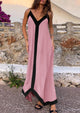 Elegant V Neck Spaghetti Strap Flowy Cocktail Party Maxi Dresses