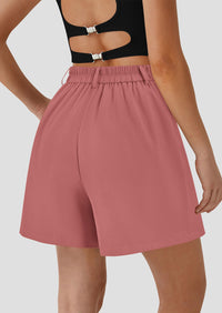 Elastic High Waisted Wide Leg Business Casual Dressy Shorts with Pockets