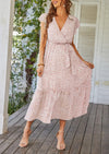 PRETTYGARDEN Women Floral Boho V Neck Ruffle Wedding Guest Maxi Dresses