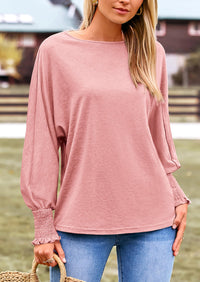 Puff Long Sleeve Crew neck Casual Basic T-shirts