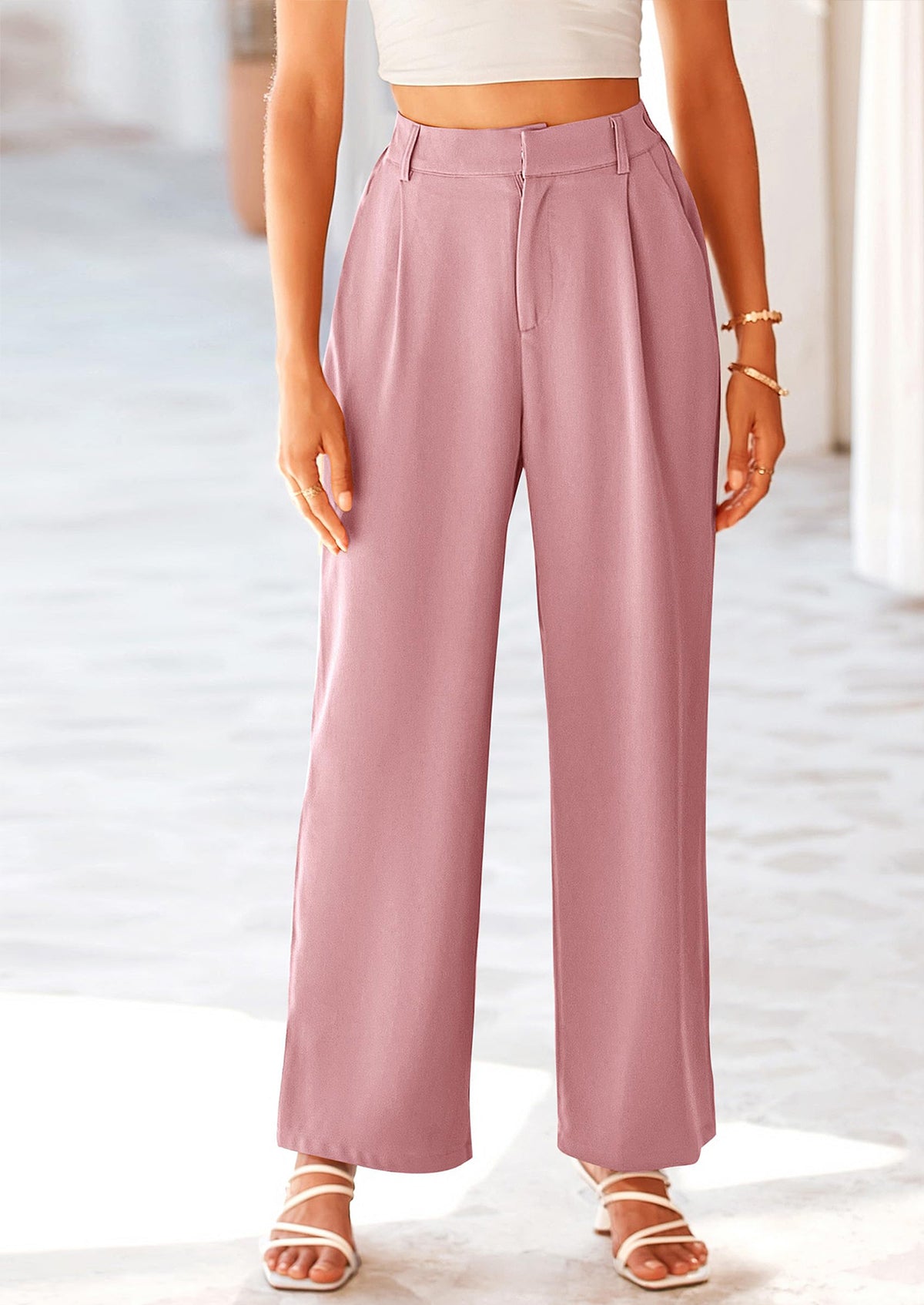 Casual Wide Leg High Elastic Waisted Long Work Pants