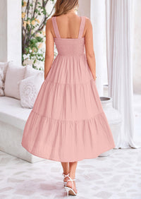 Smocked Ruffle A Line Long Flowy Sleeveless Beach Midi Dress