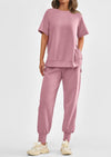 PRETTYGARDEN 2 Piece Outfit Tracksuits Casual Short Sleeve Tops High Waisted Sweatpants Set
