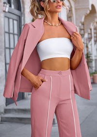 Business Casual Jacket Wide Leg Pants 2 Piece Blazer Sets
