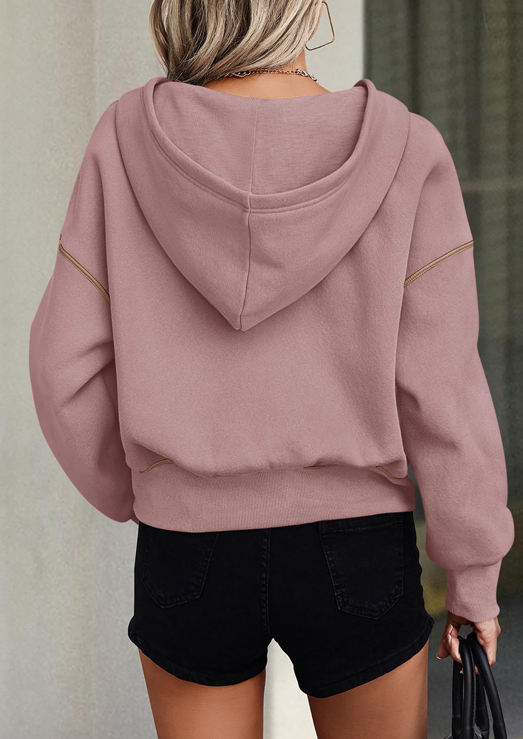 PRETTYGARDEN Women's Hooded Sweatshirts Long Sleeve Half Zip Cropped Hoodie Pullover Winter Fashion Clothes