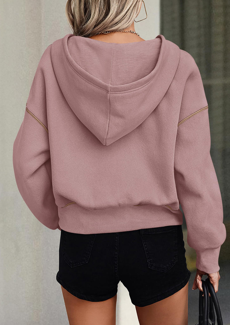 PRETTYGARDEN Women's Hooded Sweatshirts Long Sleeve Half Zip Cropped Hoodie Pullover Winter Fashion Clothes