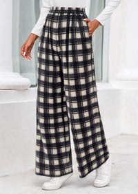 PRETTYGARDEN Casual Women's Pants Elastic Waist Palazzo Long Stretchy Wide Leg Trousers Knit Fall Outfits with Pockets PRETTYGARDEN