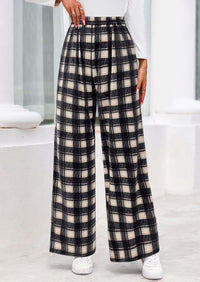 PRETTYGARDEN Casual Women's Pants Elastic Waist Palazzo Long Stretchy Wide Leg Trousers Knit Fall Outfits with Pockets PRETTYGARDEN