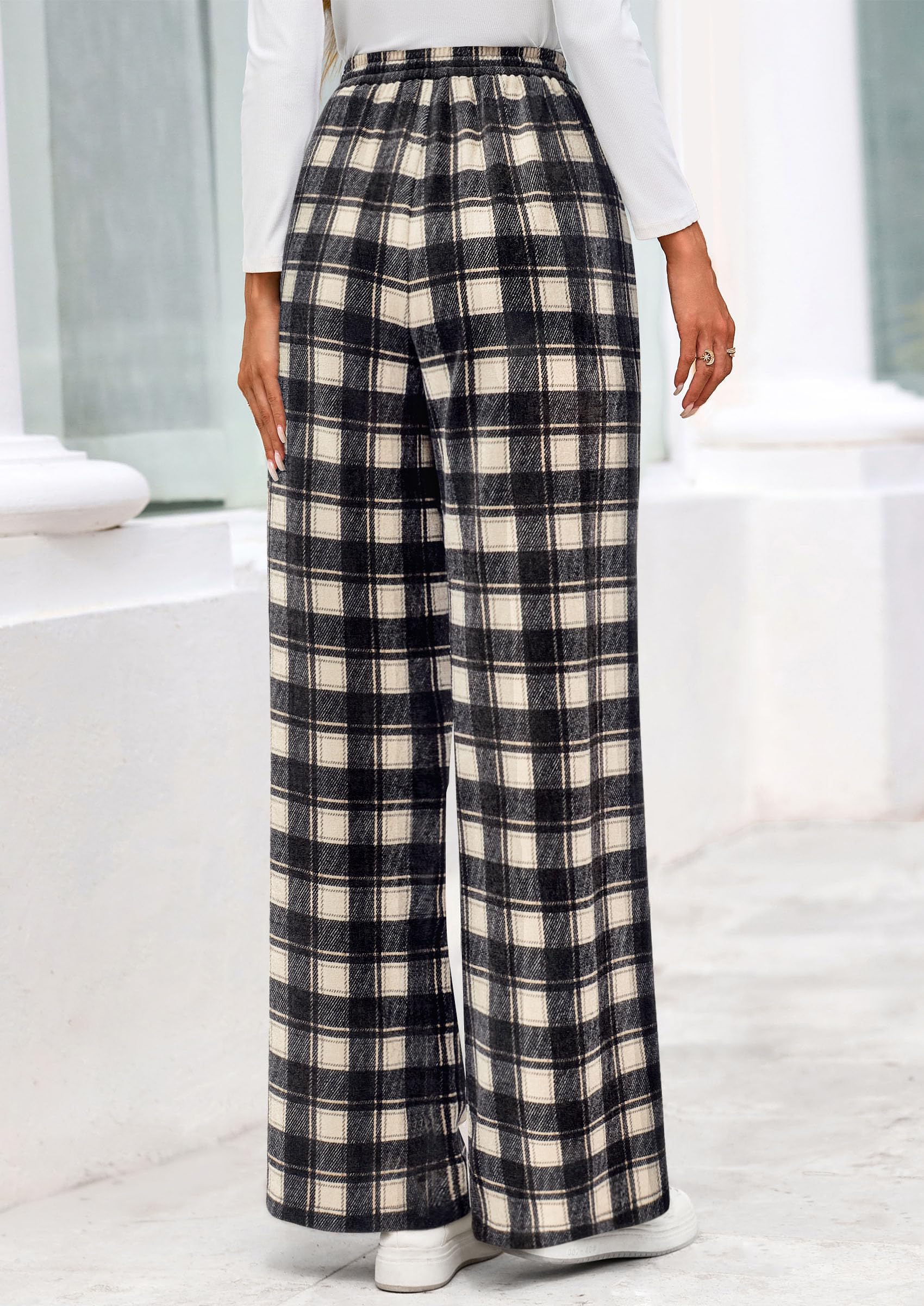 PRETTYGARDEN Casual Women's Pants Elastic Waist Palazzo Long Stretchy Wide Leg Trousers Knit Fall Outfits with Pockets PRETTYGARDEN