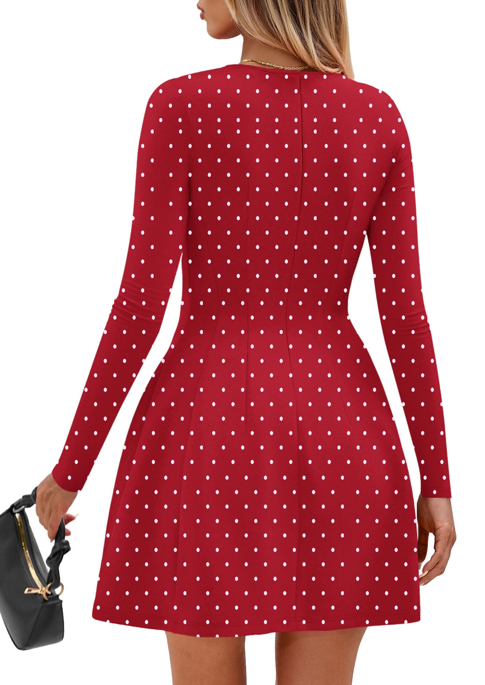 PRETTYGARDEN Long Sleeve Mini Dress for Women Fall Crewneck Knit Pleated Babydoll A Line Soft Casual Short Party Dresses PRETTYGARDEN