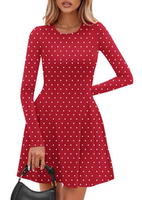 PRETTYGARDEN Long Sleeve Mini Dress for Women Fall Crewneck Knit Pleated Babydoll A Line Soft Casual Short Party Dresses PRETTYGARDEN