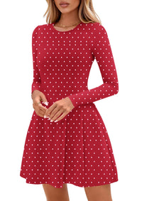 PRETTYGARDEN Long Sleeve Mini Dress for Women Fall Crewneck Knit Pleated Babydoll A Line Soft Casual Short Party Dresses PRETTYGARDEN