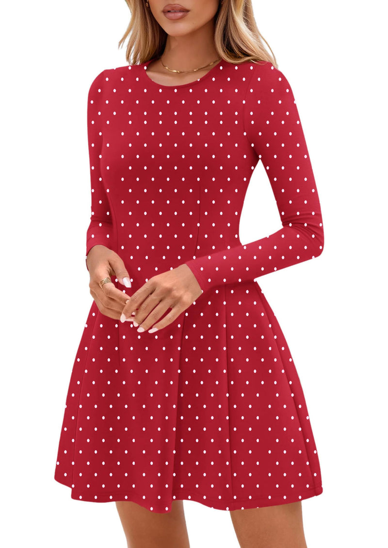 PRETTYGARDEN Long Sleeve Mini Dress for Women Fall Crewneck Knit Pleated Babydoll A Line Soft Casual Short Party Dresses PRETTYGARDEN