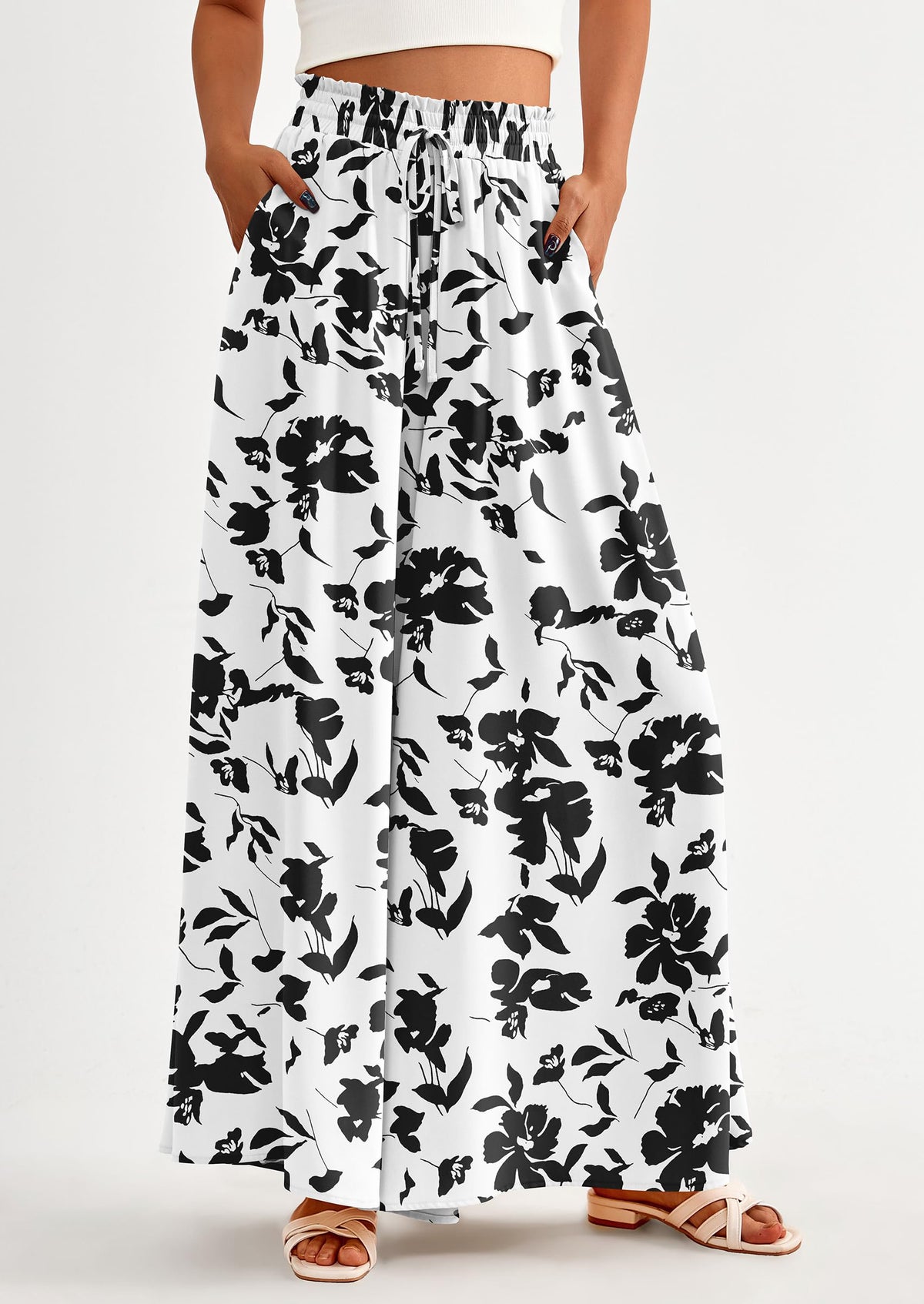 Wide Leg High Waisted Flowy Pockets Palazzo Pants