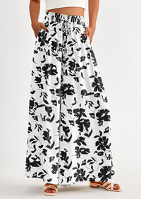 Wide Leg High Waisted Flowy Pockets Palazzo Pants