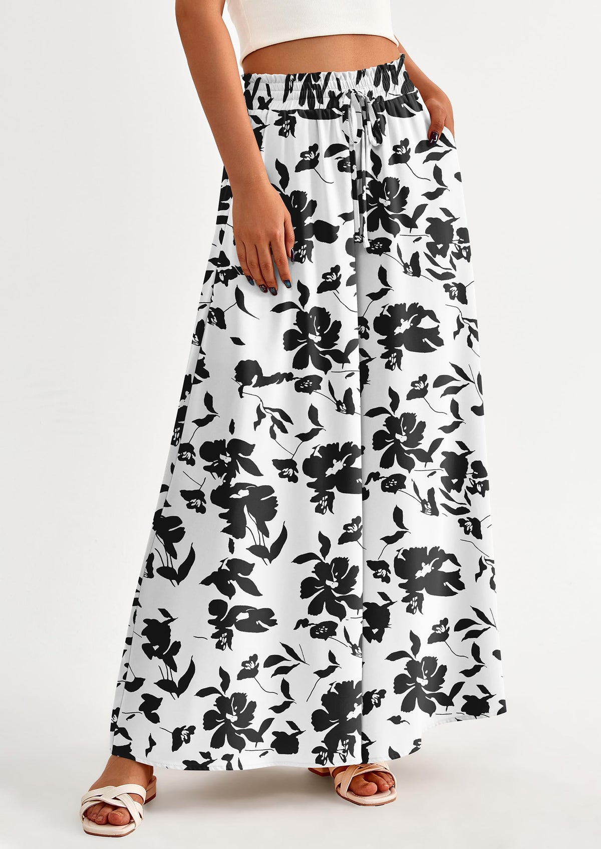 Wide Leg High Waisted Flowy Pockets Palazzo Pants
