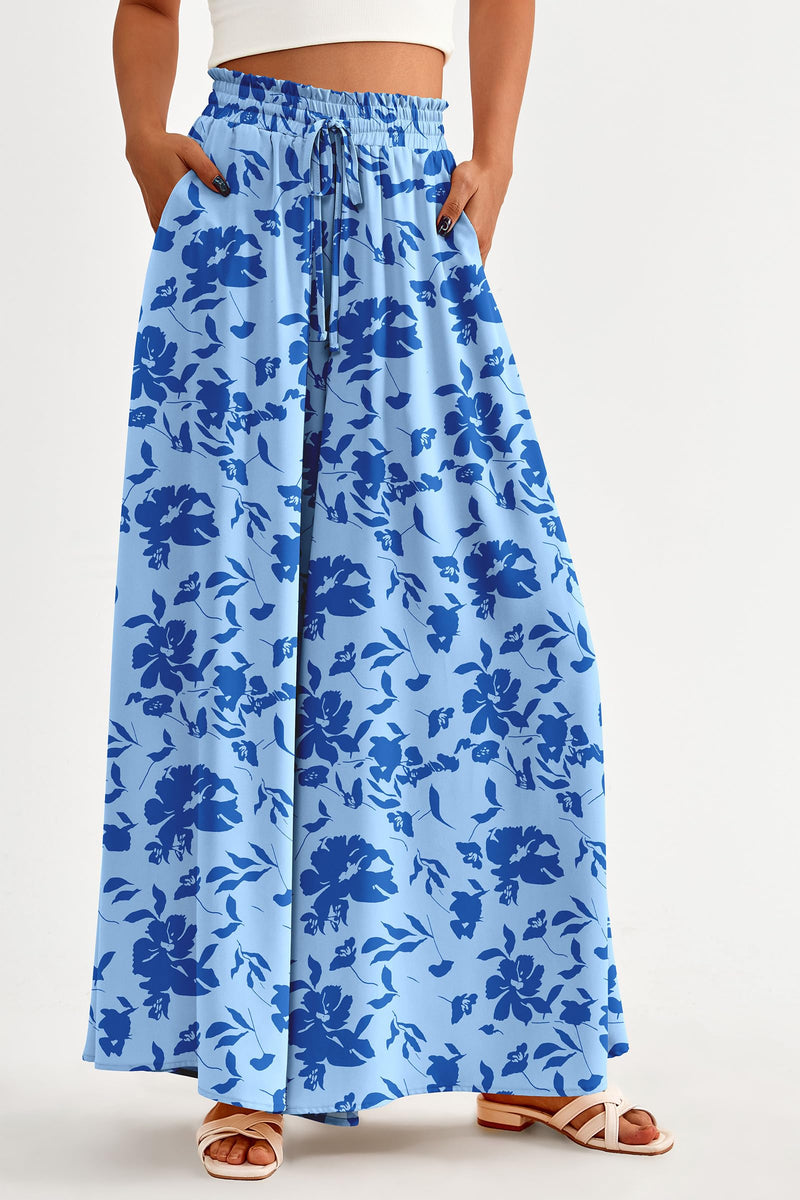 PRETTYGARDEN Women's Summer Wide Leg Palazzo Pants High Waisted Flowy Pockets Trendy Casual Lounge Boho Beach Trousers