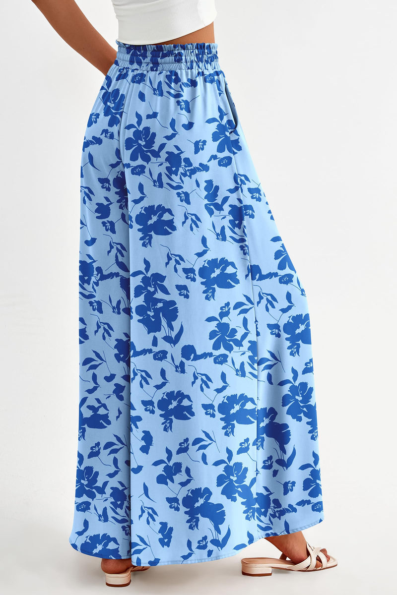 PRETTYGARDEN Women's Summer Wide Leg Palazzo Pants High Waisted Flowy Pockets Trendy Casual Lounge Boho Beach Trousers
