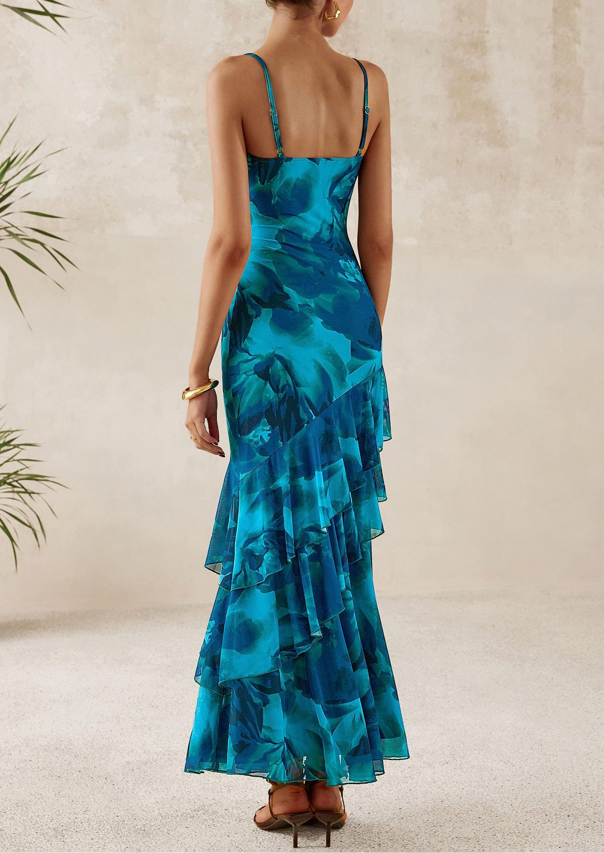 Tiered Floral Beach Spaghetti Strap Maxi Dresses