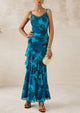 Tiered Floral Beach Spaghetti Strap Maxi Dresses