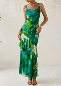 Tiered Floral Beach Spaghetti Strap Maxi Dresses