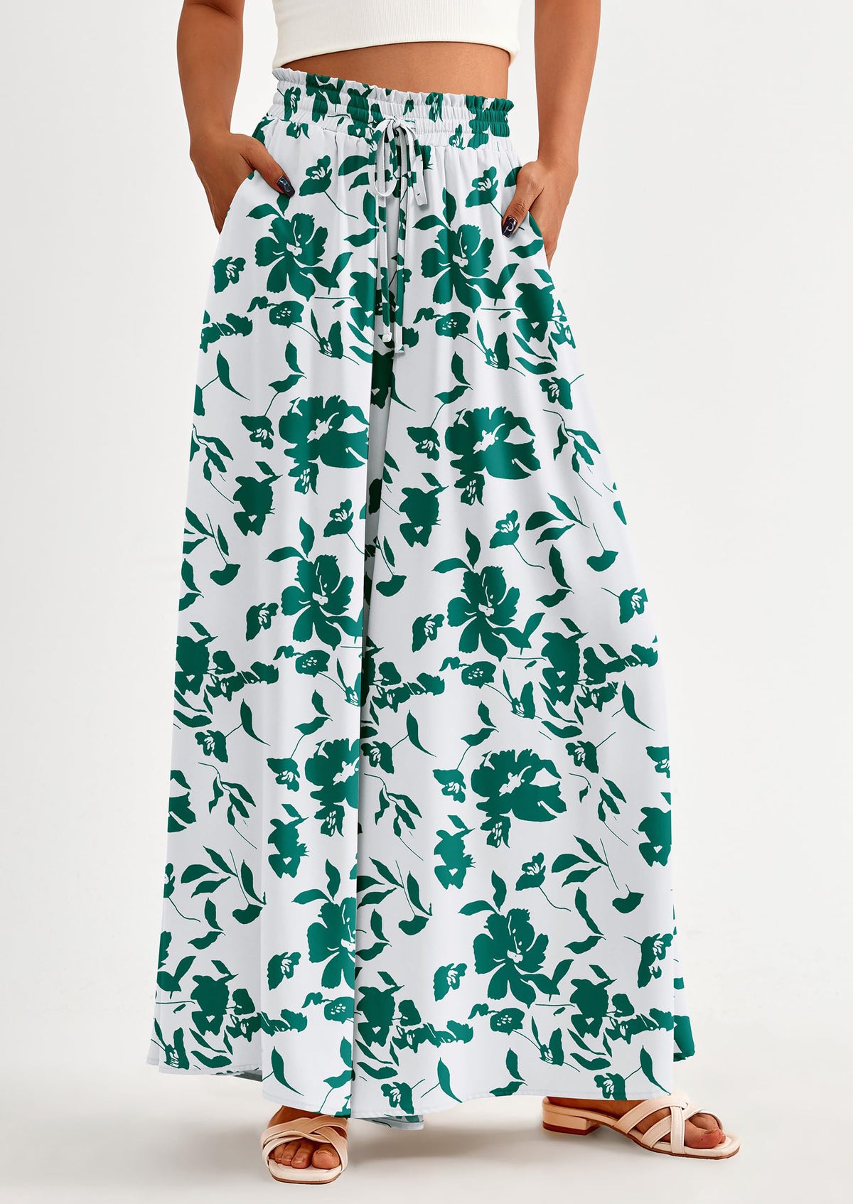 Wide Leg High Waisted Flowy Pockets Palazzo Pants